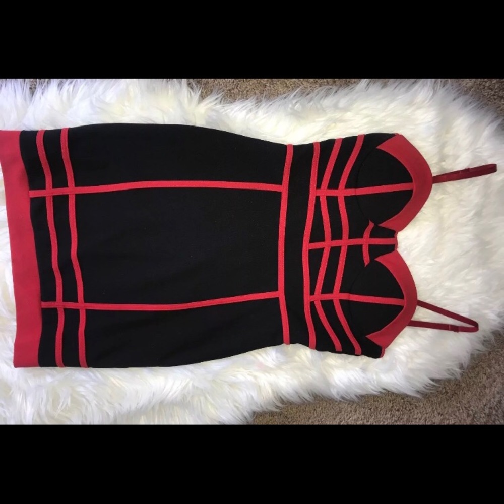 Women Black Red Bodycon Bustier Size Small Dress